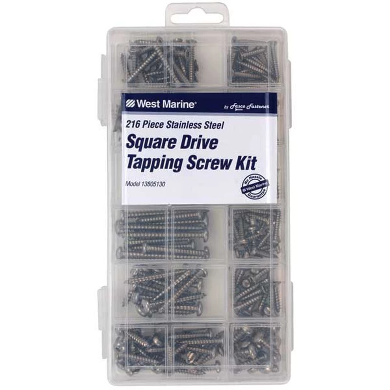 WEST MARINE Stainless Steel Square Drive Tapping Screws, 216-Pack