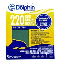 BLUE DOLPHIN Pro Grade Sandpaper Sheets, 220 Grit, 5-Pack