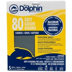 BLUE DOLPHIN Pro Grade Sandpaper Sheets, 80 Grit, 5-Pack