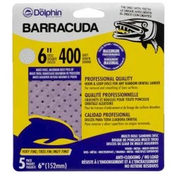 BLUE DOLPHIN Barracuda 6" Pro Quality Sanding Discs, 400 Grit, 5-Pack