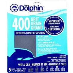 BLUE DOLPHIN Wet/Dry Sandpaper Sheets, 400 Grit, 5-Pack