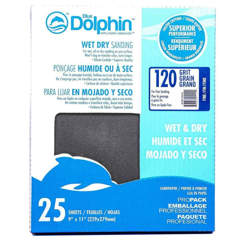BLUE DOLPHIN Wet/Dry Sandpaper Sheets, 120 Grit, 25-Pack