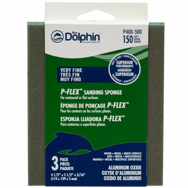 BLUE DOLPHIN P-FLEX Sanding Sponge, 150 Grit, 3-Pack