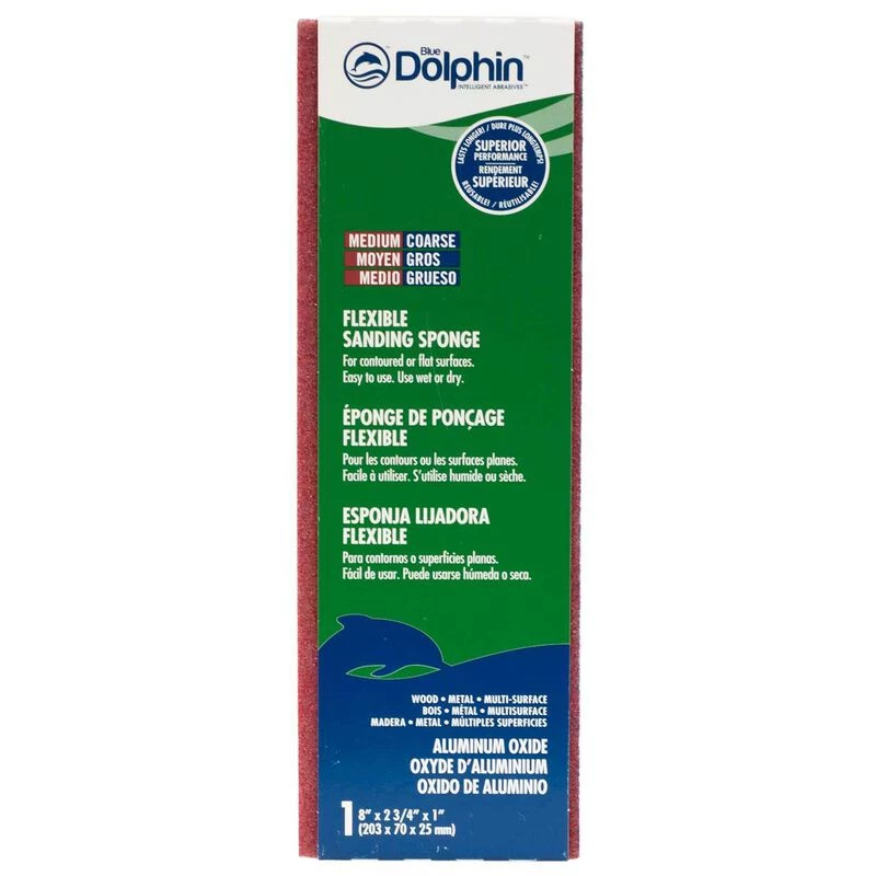 BLUE DOLPHIN 8" Sanding Sponge, Medium/Coarse