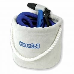 HOSECOIL 75' Expandable Blue Hose Canvas Bucket Kit with Rubber Tip Nozzle & Quick Release
