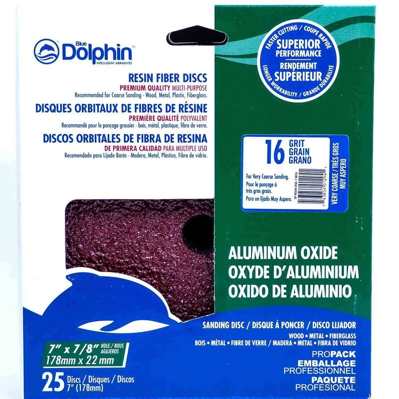 BLUE DOLPHIN 7" Premium Quality Resin Fiber Discs, 16-Grit, 25-Pack