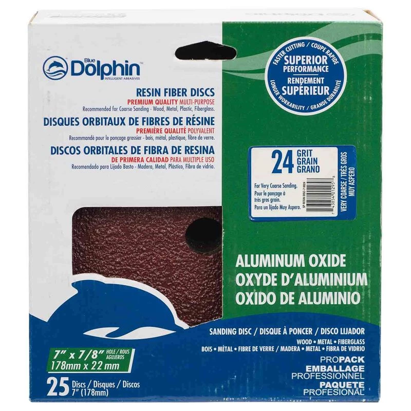 BLUE DOLPHIN 7" Premium Quality Resin Fiber Discs, 24-Grit, 25-Pack